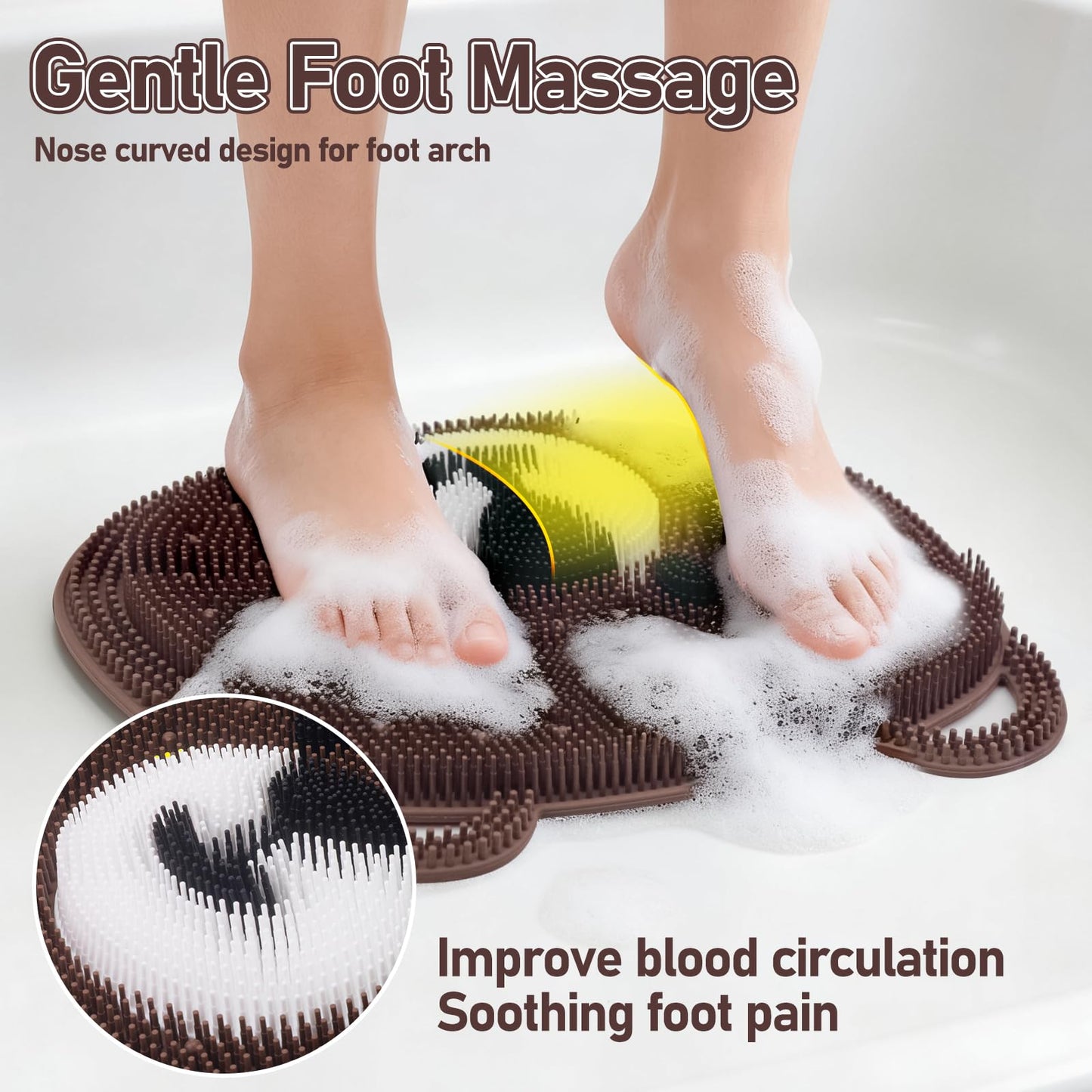 Foot Scrubber Mat in Shower 2 Pack, Vynusio Silicone Shower Foot & Back Scrubber Exfloating Cleaner Washer Pad Non-slip Suction Cups - Feet Massage Points Reflexology for Women Child 13*11" Cf& Grey