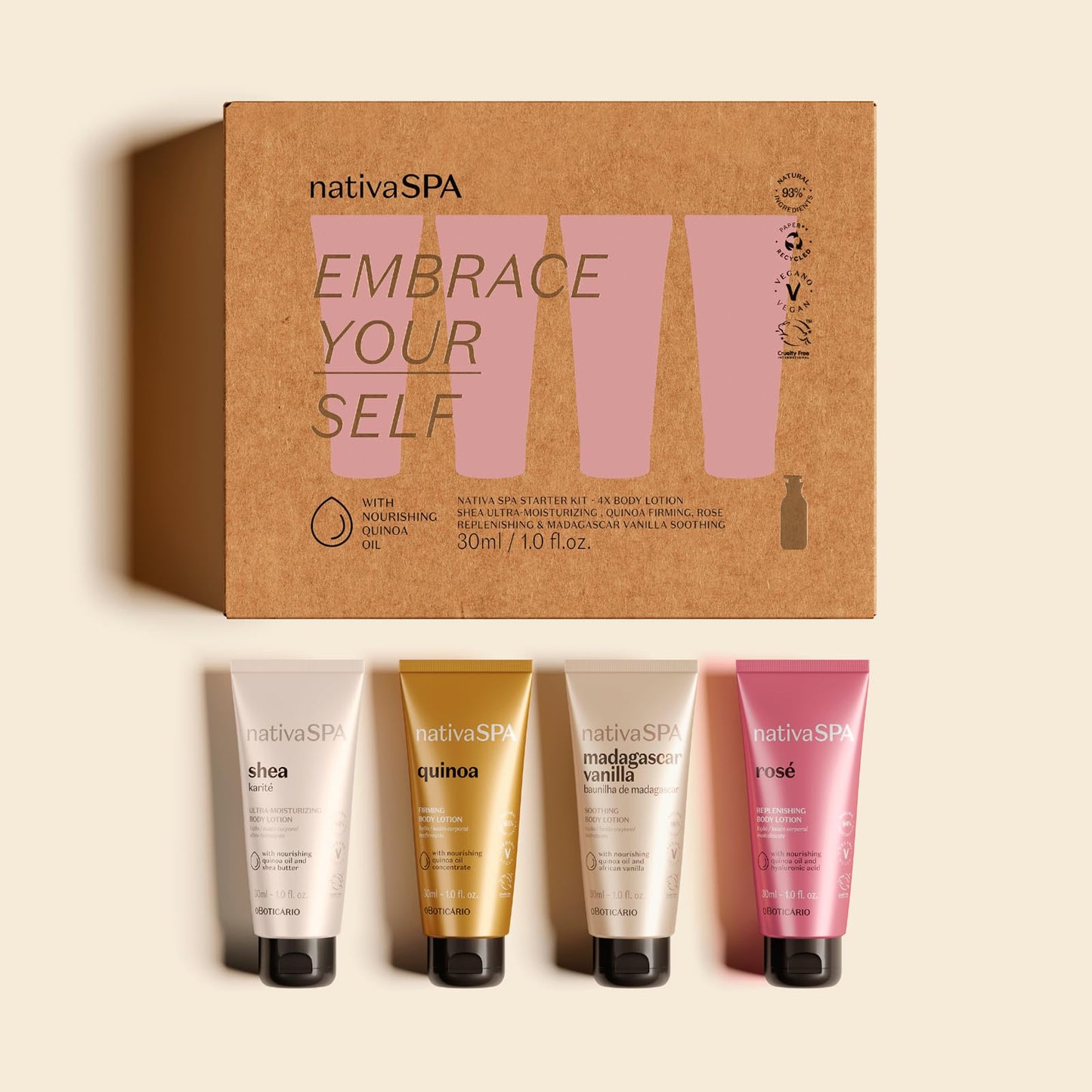 nativaSPA Embrace Your Self Nativa Spa Starter Kit - 4x Body Lotion, 1 Fl Oz (Pack of 1)