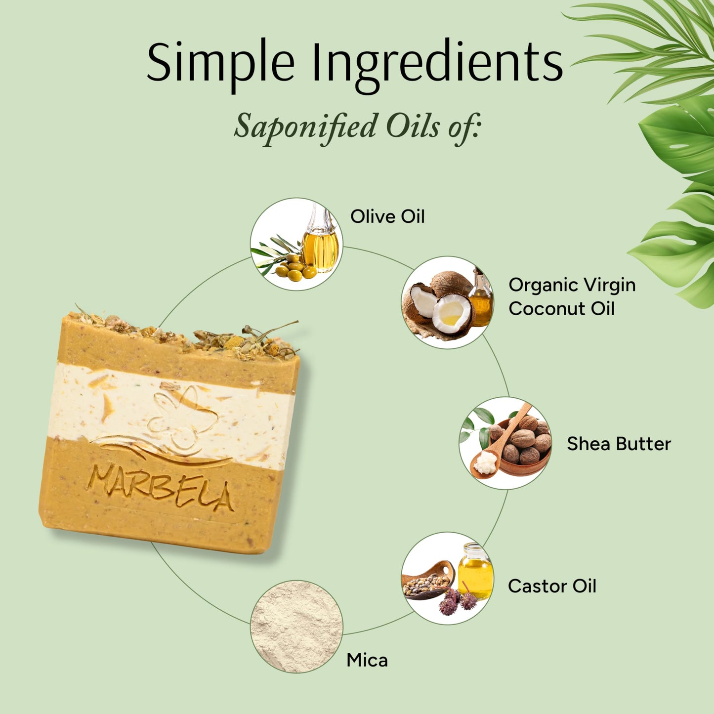 Marbela Cosmetics Handmade Soap Bar - Made in USA, Vegan Friendly, Palm Oil Free, Natural Bar Soap - Face & Body Soap for Daily Skin Care, Moisturizing & Nourishing - 3.5 oz (Chamomile Sunset)