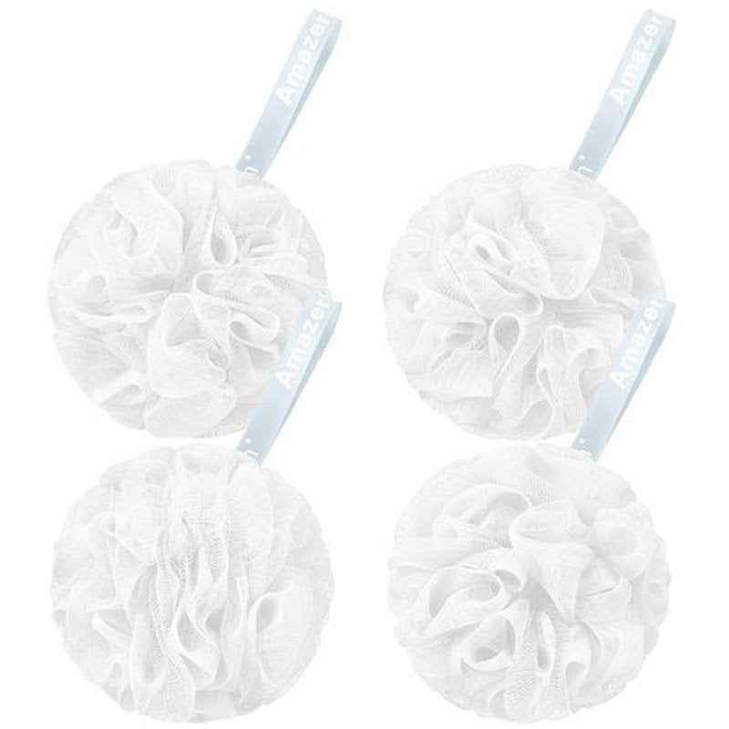 AmazerBath Loofah Sponge 75g/Piece, Exfoliating Bath Sponge Body Scrubber - Loofa Set of 4 - Snow White, Large