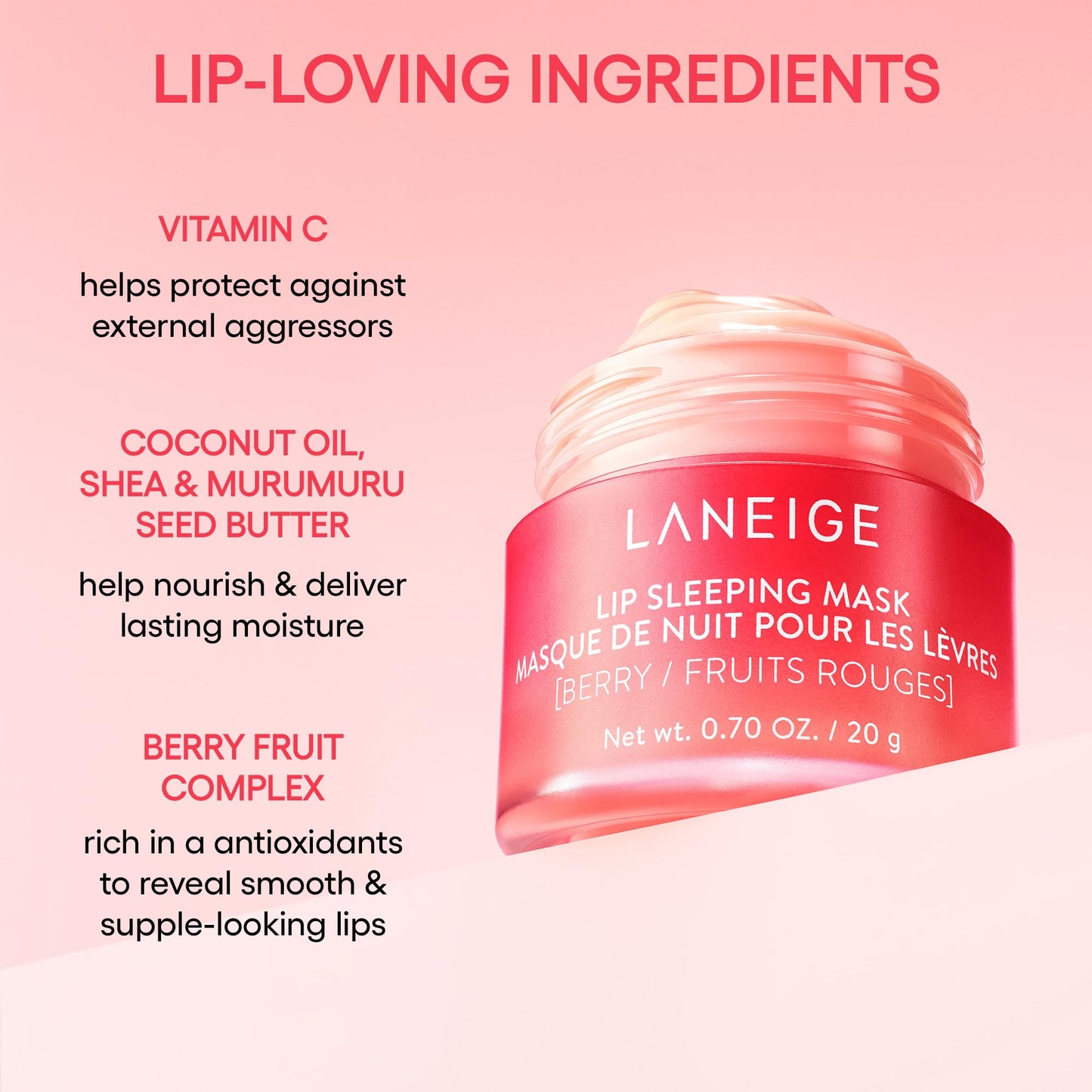 LANEIGE Lip Sleeping Mask, Sweet Candy: Nourishing Overnight Lip Treatment with Vitamin C, Shea & Murumuru Butter for Hydrating Dry, Flaky Lips