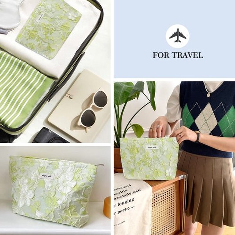 STARDW Flower Cosmetic Bags Makeup Bags for Women and Girls,Travel Makeup Bag Large Capacity Canvas Makeup Bag,Makeup Organizer Bag Zipper Pouch (Embossed green)