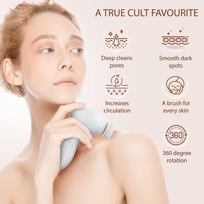 Face Scrubber | Facial Cleansing Brush Exfoliator Skin Care Beauty Products Powered Electric Wash Exfoliating Skincare Women Spin Cleanser Tools Cleaning Scrub Washer Self Care (Pearl)