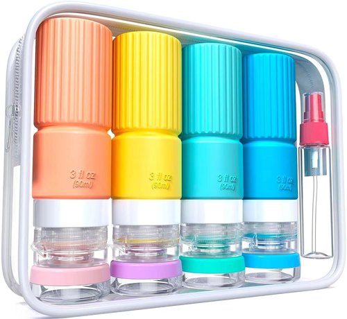 18pes Travel Bottles for Toiletries,TSA Approved Silicone Travel Containers jar for Toiletries,Leak Proof 3oz Refillable Liqus Shampoo And Conditioner Travel Essentials toiletry Bottles