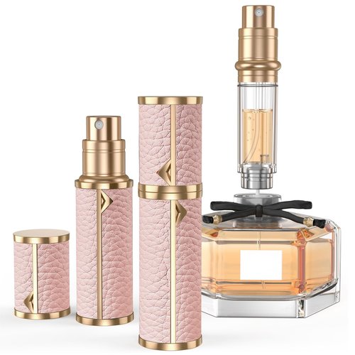 YIERSO Perfume Travel Refillable Bottle,Genuine Leather Bottom-Filling Fragrances Perfume Atomizer,Mini Cologne Dispenser,Portable Sprayer Pocket Size for Cruise Car Trip Purse Gift 5ml (Pink)