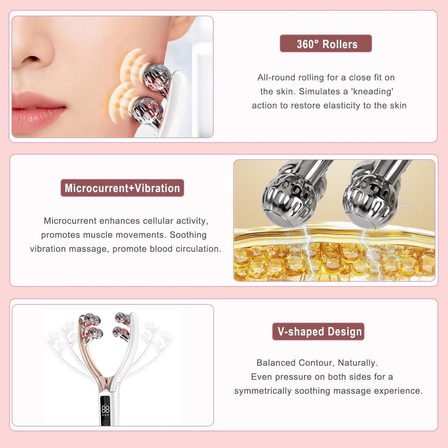 CXGRISE Wireless Facial Massager, 3D Roller Electric Facial Roller, Rechargeable V-Shape Sculpting & Puffiness Relief Tool, Face Roller Lymphatic Drainage for Home & Travel Use (Ball)