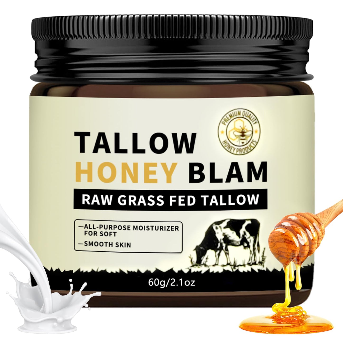 Organic Grass-Fed Beef Tallow Honey Balm, Face Body Moisturizer, Deep Nourishing for Sensitive Acne-Prone Skin 2.1Oz Citrus Breeze