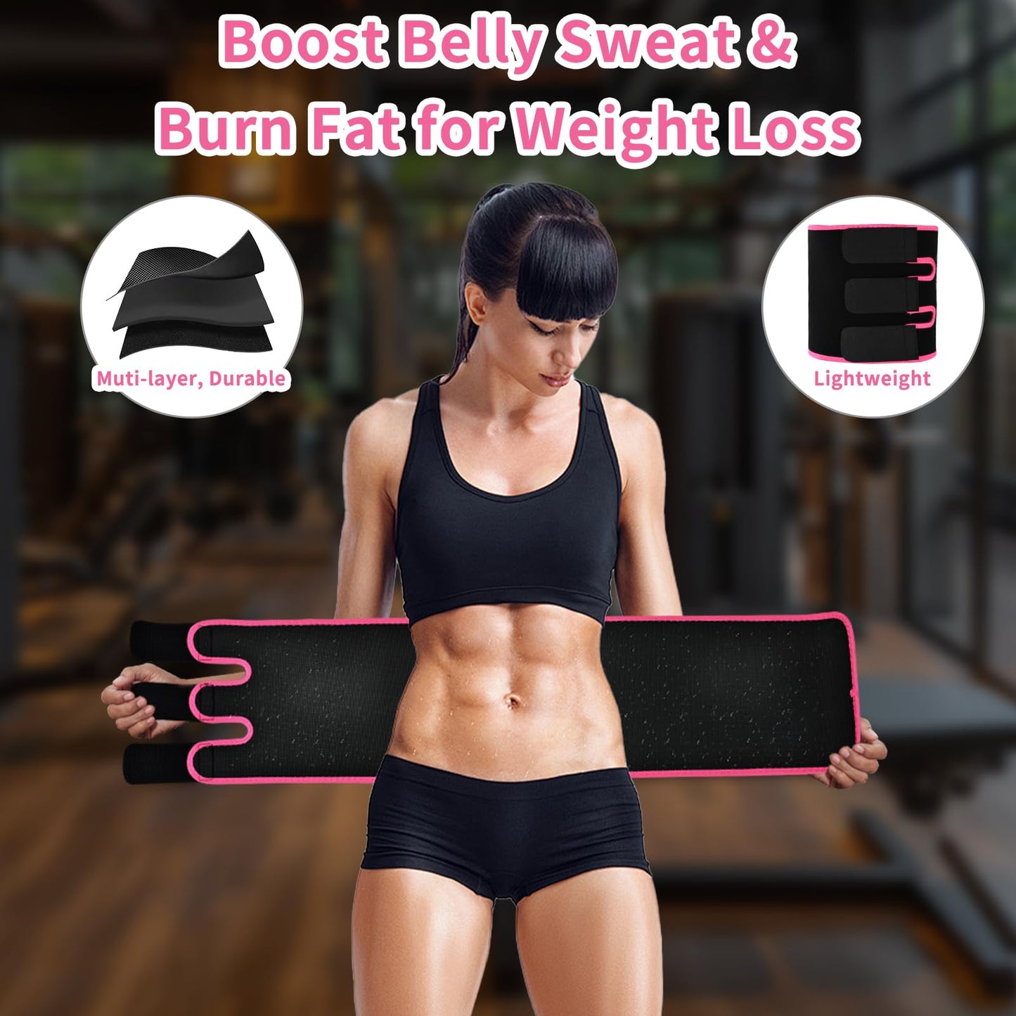 NEWCOO Sweat Waist Trainer For Women Men Waist Trimmer Sweat Belt Band Stomach Wrap Faja For Workout Weight Loss Lower Belly Fat Black/Pink
