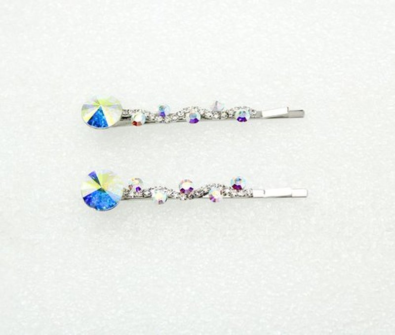 Faship A Pair Of AB Premium Rhinestone Crystal Floral Hair Clips 2 Pcs Pins - AB