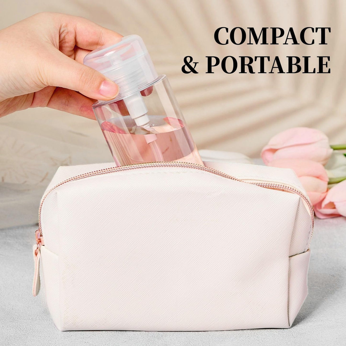 3 Pack Push Down Pump Bottle Dispenser for Makeup Remover, Facial Toner, Micellar Water, Alcohol, Nail Polish Remover Empty Push Top Bottles Containers 6.7oz/200ML