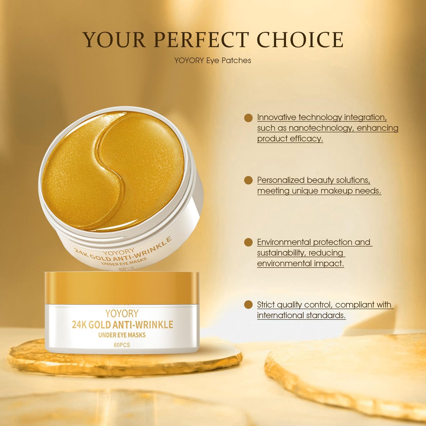 YOYORY Under Eye Patches for Dark Circles & Puffy Eyes - 60 Hydrogel Eye Mask Patches with Caffeine, Collagen & Niacinamide - Anti Wrinkle Smile Line Patches, Self Care Gifts for Women,Gold