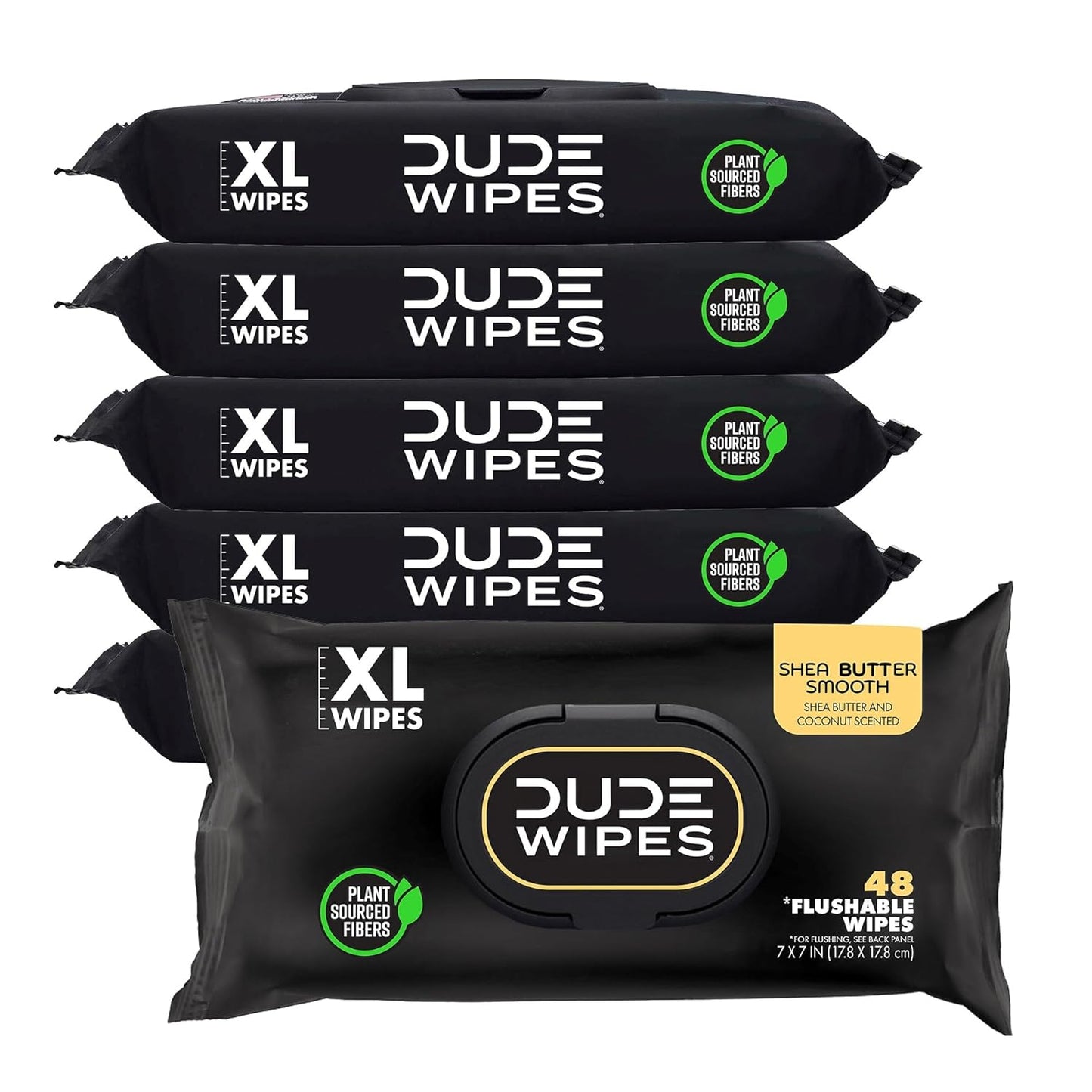 Dude Wipes Extra-Large Flushable Wipes | Shea Butter, Coconut Oil & Aloe - 6 Pack (288 Count)