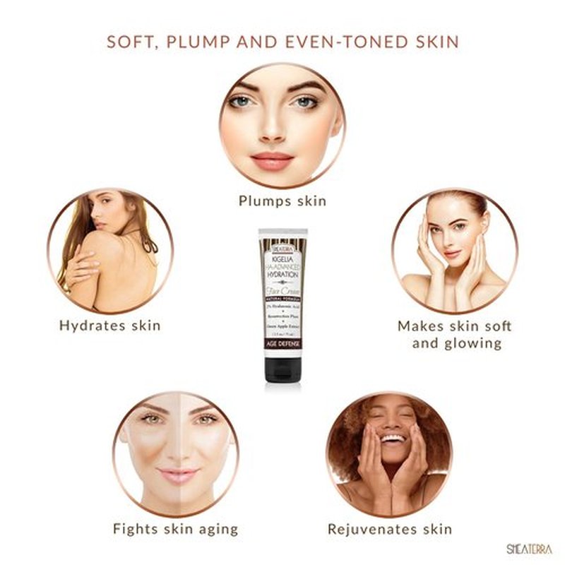 Shea Terra Kigelia Age Defense Collection - Hydration Face Cream | Natural, Anti-Aging Face Cream with Hyaluronic Acid, Resurrection plant, Shea Butter, Argan & Rosehip for Soft & Plump Skin – 2.5oz