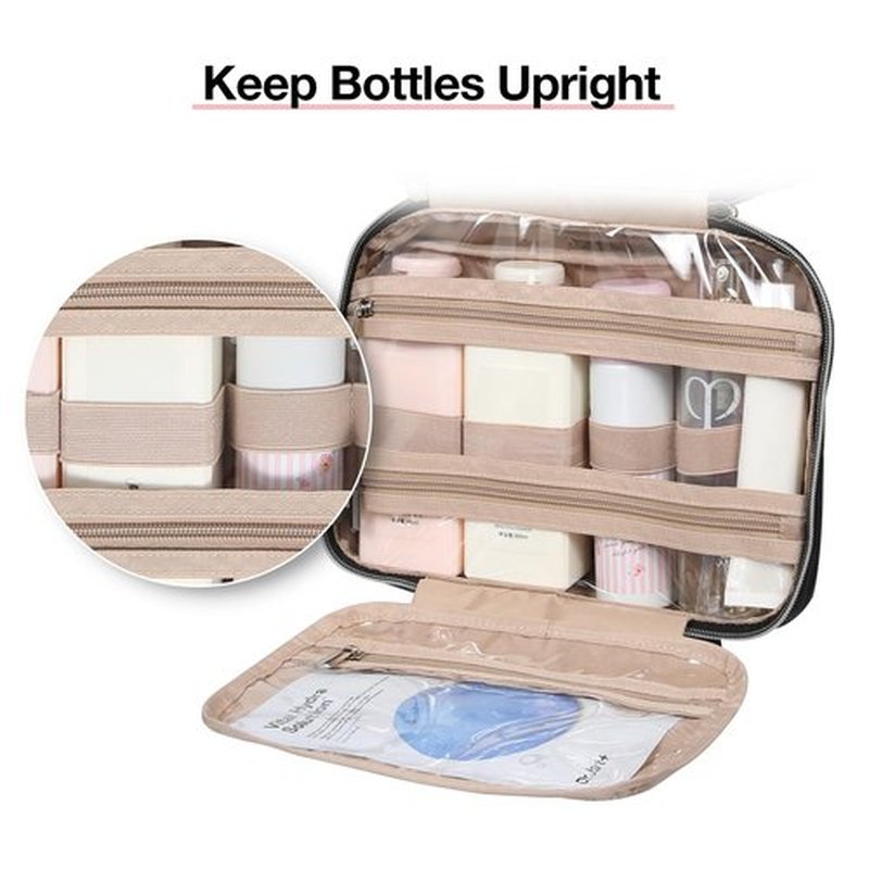 BAGSMART Toiletry Bag Hanging Travel Makeup Organizer with TSA Approved Transparent Cosmetic Bag Makeup Bag for Full Sized Toiletries, Medium-Grey