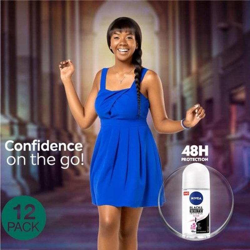NIVEA 50ml Invisible Black And White Clear Roll On Anti Perspirant Deodorant, Pack of 6