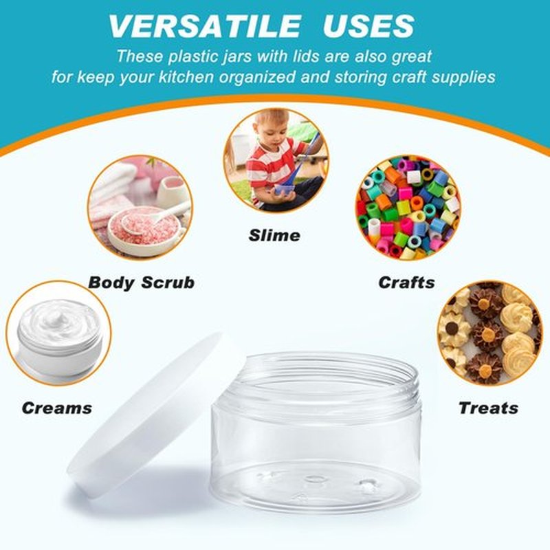 Dandat 24 Pcs Plastic Jars with Lid and Label PET Cosmetic Containers Leak Proof Empty Cosmetic Jars Refillable Storage Travel Jars for Lotion Cream Gel Powder Ointment(Clear with White Lid,8 oz)