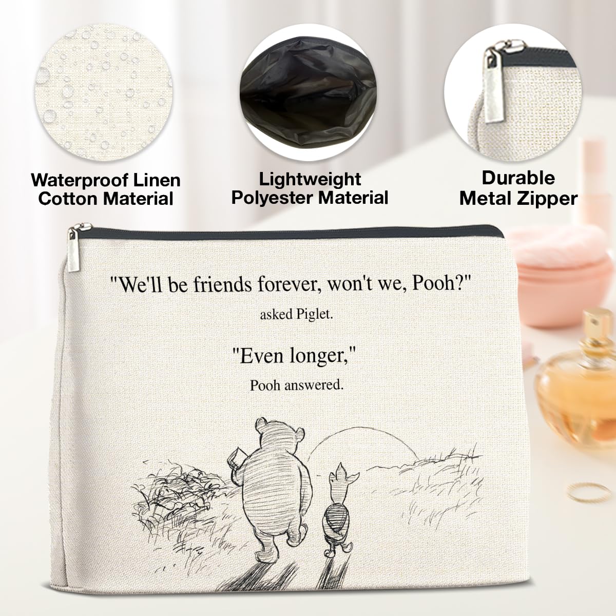 YeleY Friendship Gifts for Women Friends, Pooh Bear Gifts for Best Friends, Classic Pooh Bear Makeup Bag Cosmetic Bag