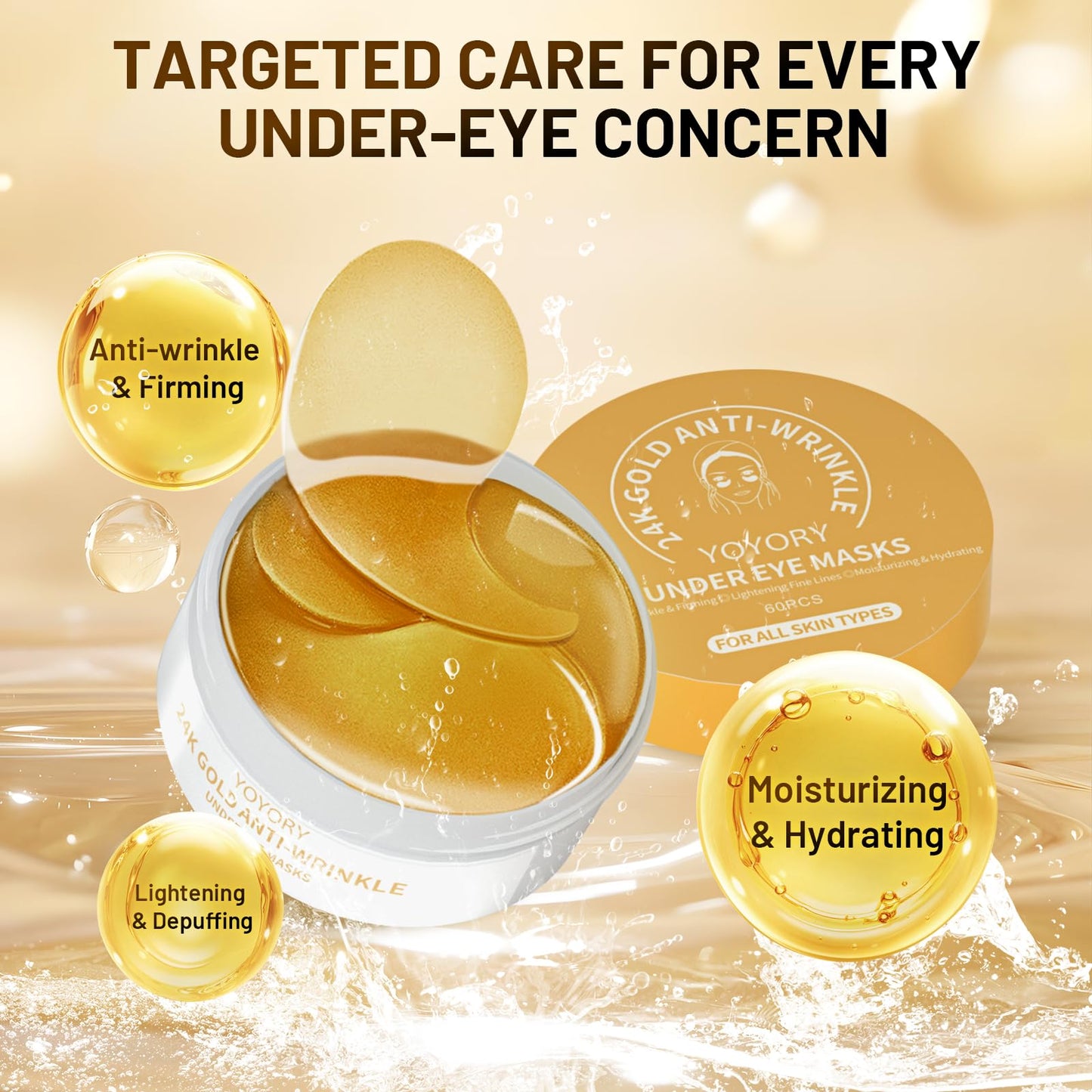 YOYORY Under Eye Patches Masks - for Dark Circles, Puffy Eyes, Fine Lines, Wrinkles, Eye Bags Treatment with Collagen and Hyaluronic Acid,Firming & Cooling, Moisturizing and Hydrating (60 Pcs) GOLD4