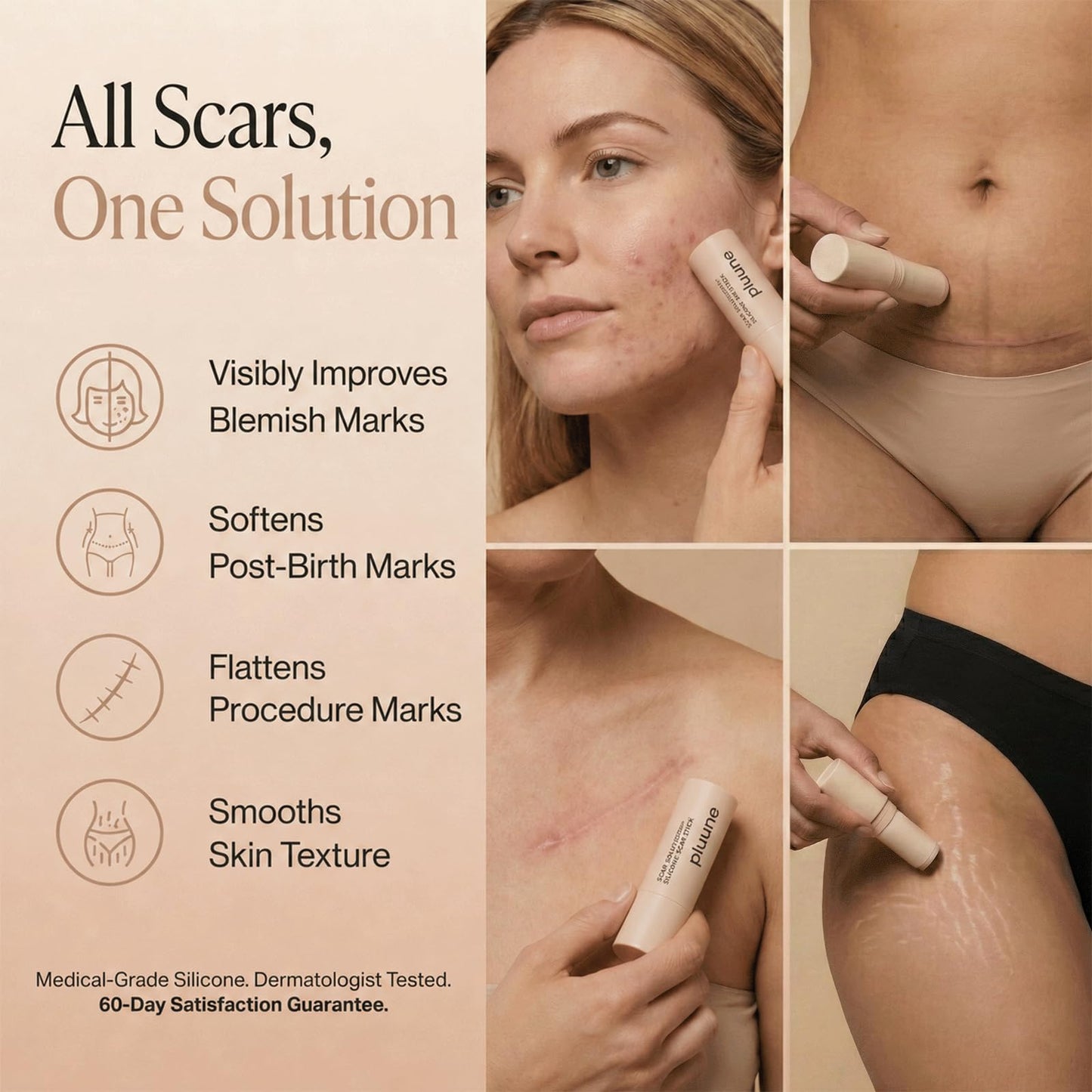 Pluune Scar Stick, Suitable for Old Scars, Acne Marks, and Stretch Marks,Formula Infused with Centella Asiatica Extracts and Vitamin E Soothes, Repairs and Forms Protective (1PCS)