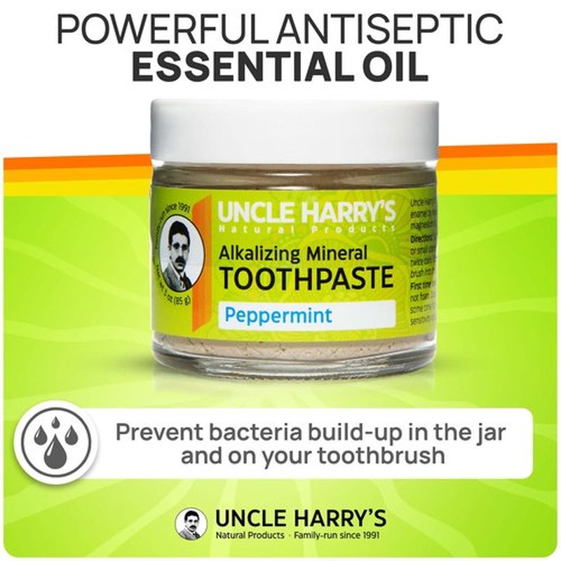 Uncle Harry's Peppermint Remineralizing Toothpaste | Natural Whitening Toothpaste Freshens Breath & Promotes Enamel | Vegan Fluoride Free Toothpaste (2 Pack)
