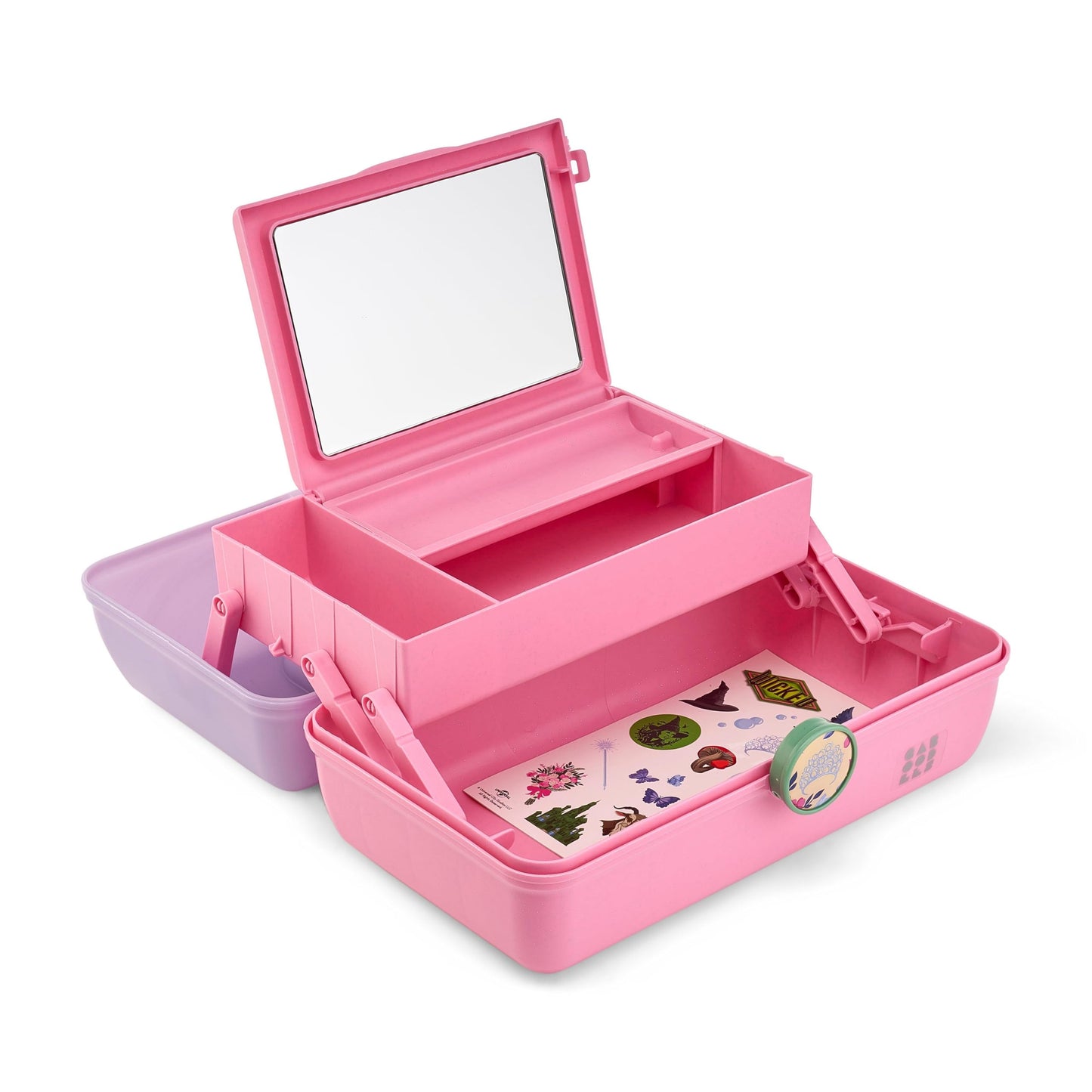 Caboodles On-The-Go Girl Makeup Box, Wicked: For Good Glinda Glam Limited Edition, Hard Plastic Makeup Organizer Box, Built-In Mirror, Secure Latch, Includes a Wicked-Themed Sticker Sheet
