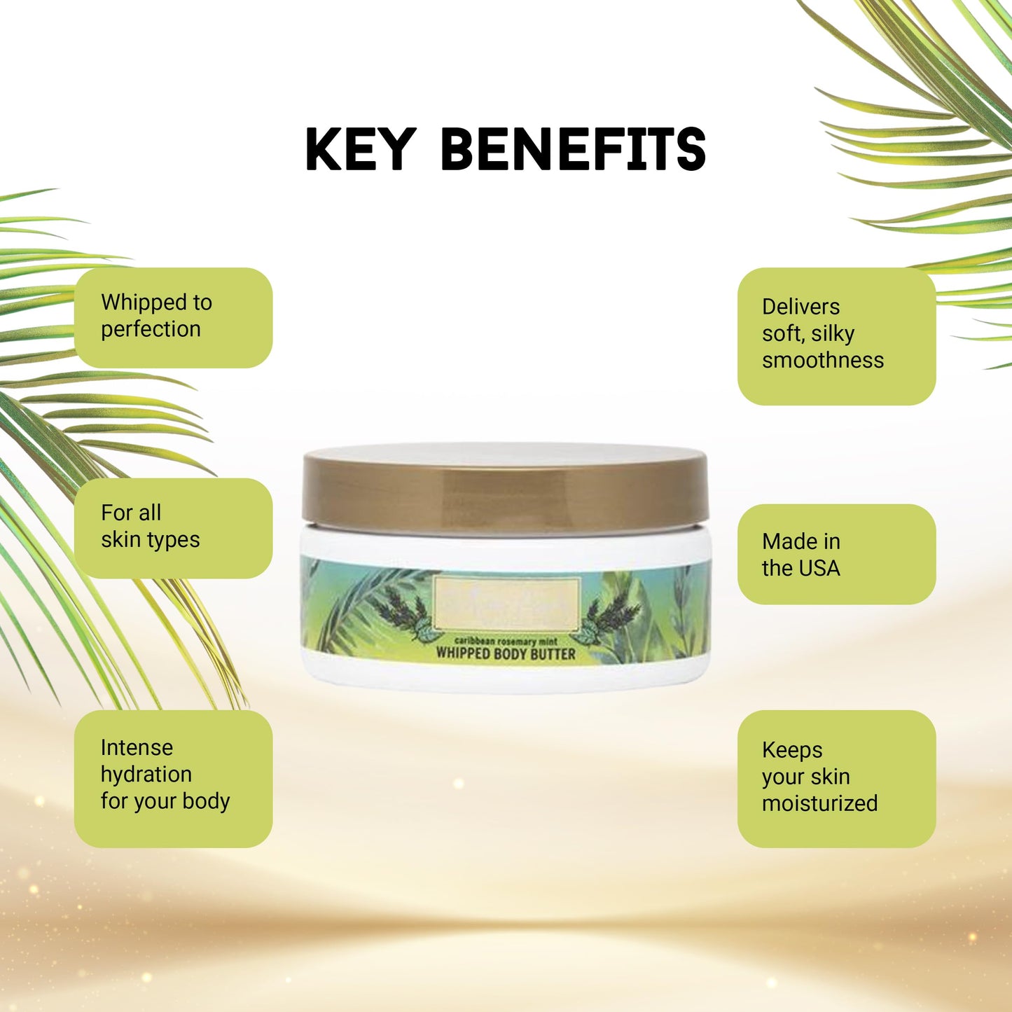 Joyce Giraud Natura Amor Whipped Body Butter, Caribbean Rosemary Mint, Extra Creamy, Ultra Hydrating, Non-Greasy, 8 Oz