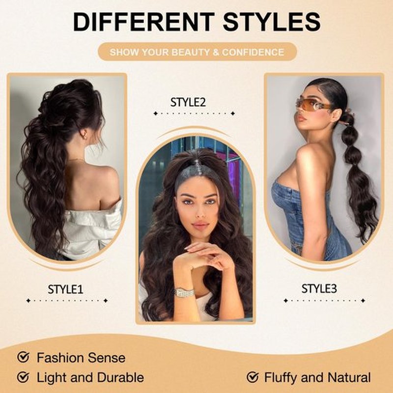 FREEMEIGE Ponytail Extension, 26 Inch Long Wavy Drawstring Ponytail for Women Dark Brown Pony Tail Hair Extension Synthetic Ponytail Hairpiece for Daily Use