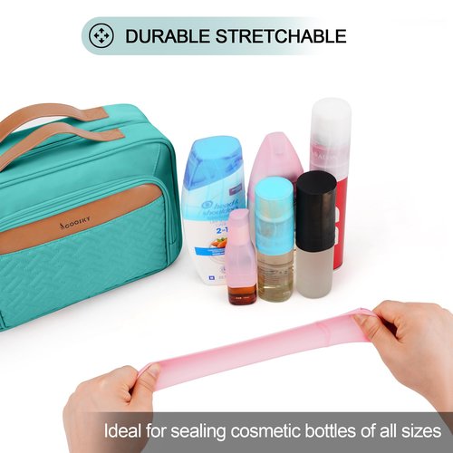 Travel Hanging Toiletry Bag for Women and Men, with 8 Leak Proofing Silicone Bottle Covers, Waterproof Makeup Accessories, Cosmetic Essentials, Toiletries Dopp Kit Set with Jewelry Organizer, Blue