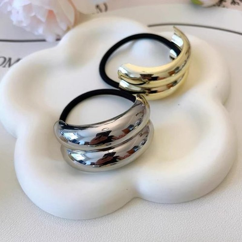 Metal Ponytails Hair Cuffs Gold & Silver Metal Hair Ties, Gold Metal Geometric Elastic Hair Ties, Fashion Glossy Arch Ponytail Hair Tie for Women Hair Accessories 4PCS
