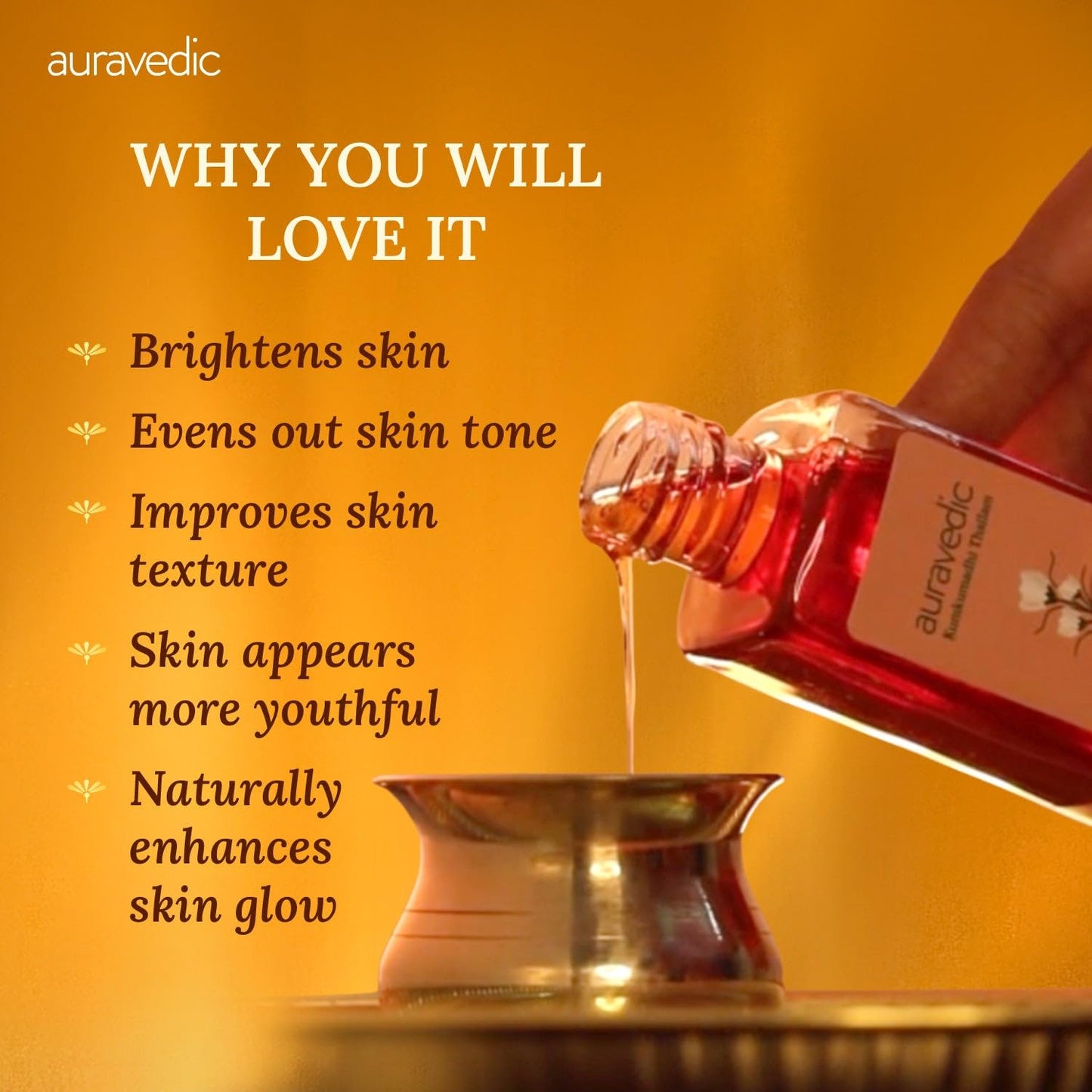 Auravedic Kumkumadi Oil Pure Saffron for Ultra Radiant Skin | Ayurvedic Oil for Dull, Dehydrated & Tired Skin | Lightweight Hydrating Formula for Smooth Texture | 3.38 Fl Oz (100ml)
