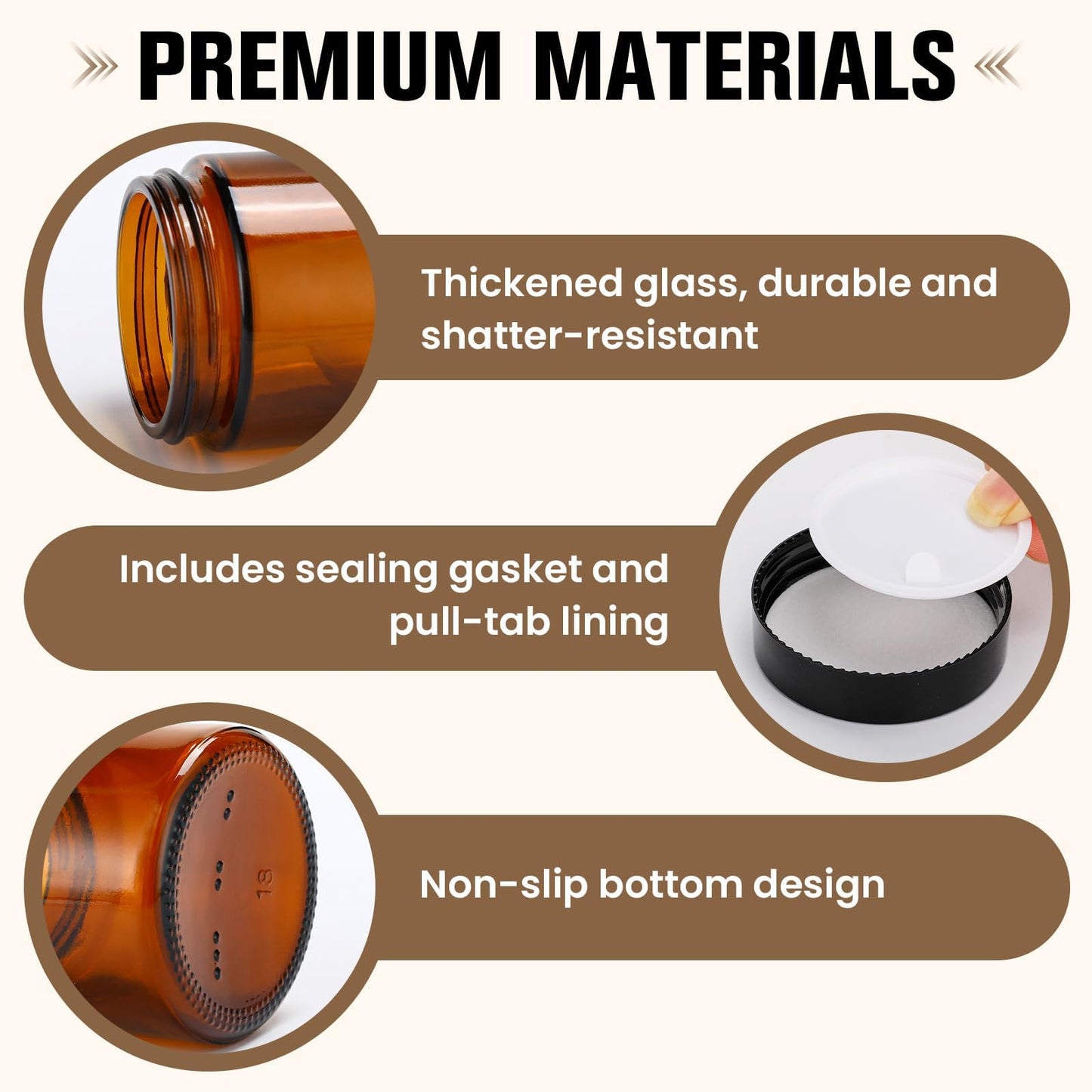 40 Pcs 2 oz Glass Jars with Lids, Amber Glass Jars with 40 Labels & 10 Spatulas, Inner Liners, LeakProof, UV-Protective,Round Glass Containers for Essential Oils, Spices, Candle Making,DIY