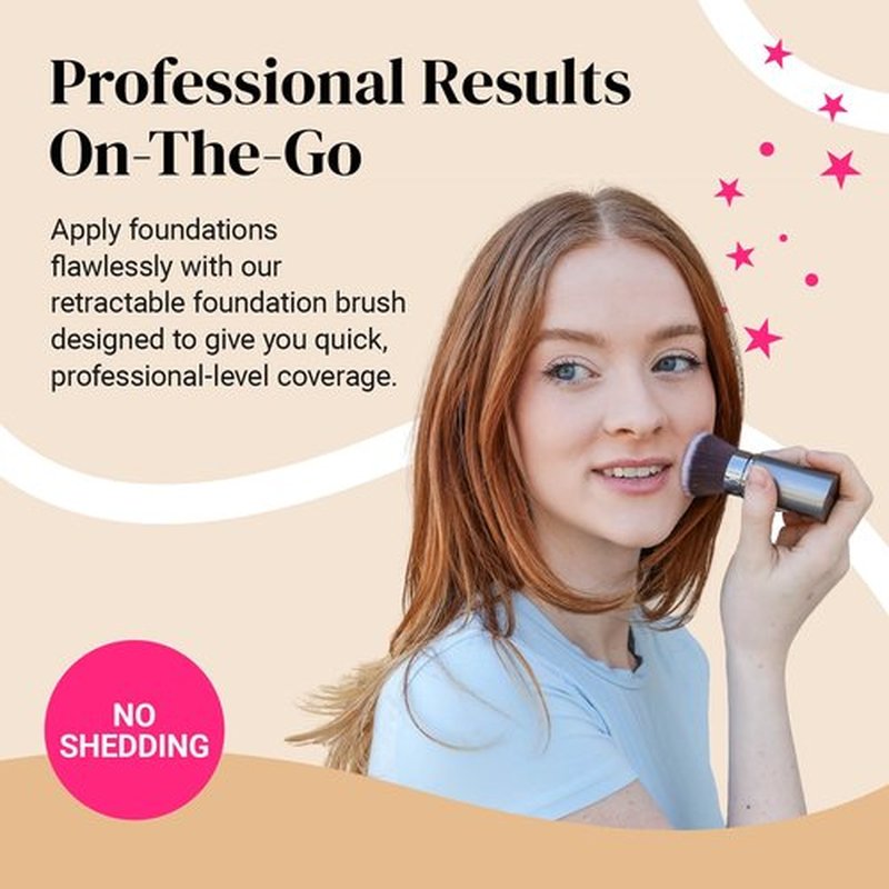 Flat Top Retractable Makeup Brush by Keshima - Premium Retractable Kabuki Brush, Blush Brush, Foundation Brush for Liquid Makeup, Powder and Cream