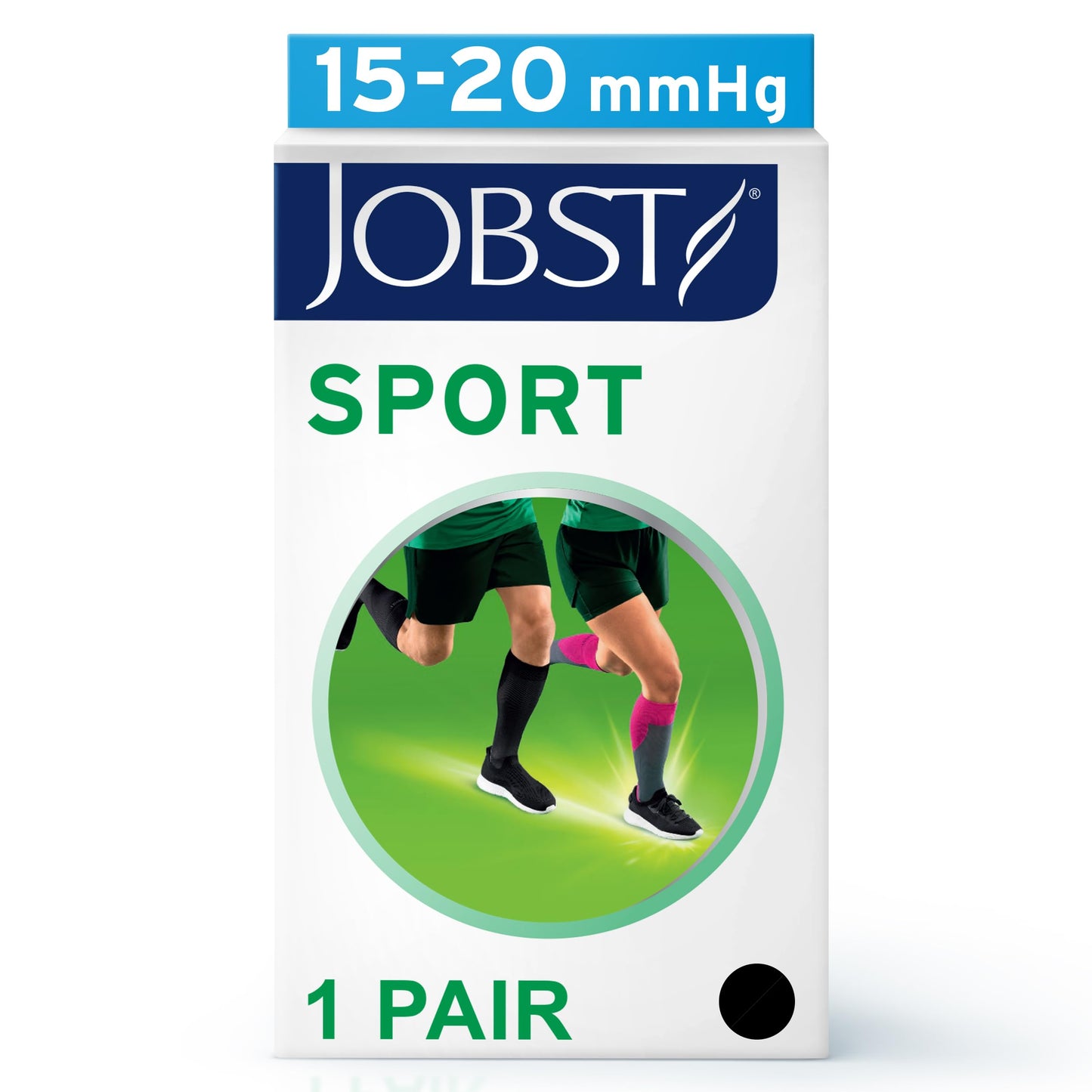 JOBST Sport Knee High 15-20 mmHg Compression Socks, Black/Cool Black, Large