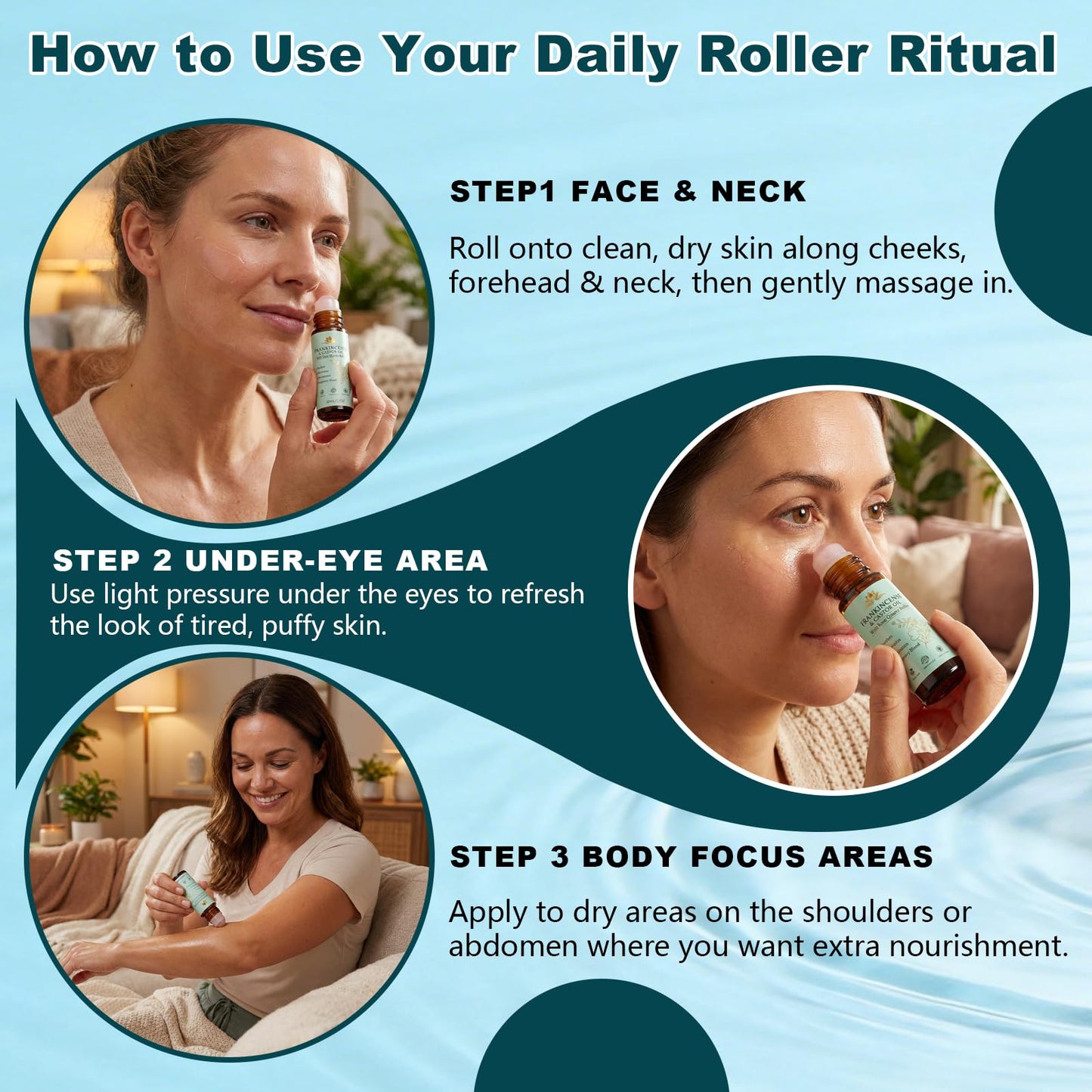 2PCS Frankincense and Castor Oil Roll On with Rose Quartz,Deeply Moisturize