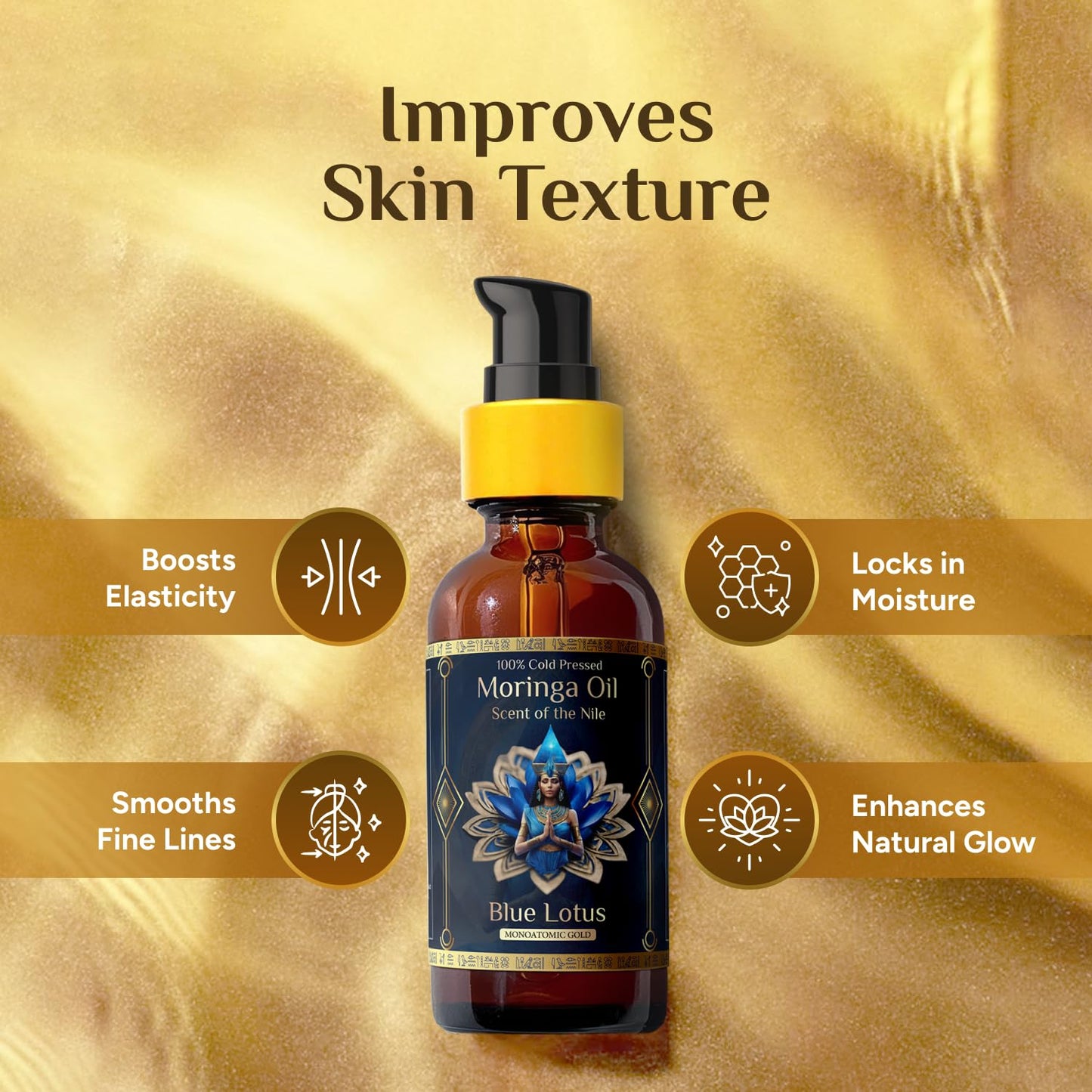 Pure Organic Moringa Oil with Blue Lotus Flower | Deep Hydrating & Anti-Aging Ritual Oil for Skin, Hair & Nails | Premium 100% Cold Pressed Luxury Moringa, Nourishes & Hydrates Skin 1oz.