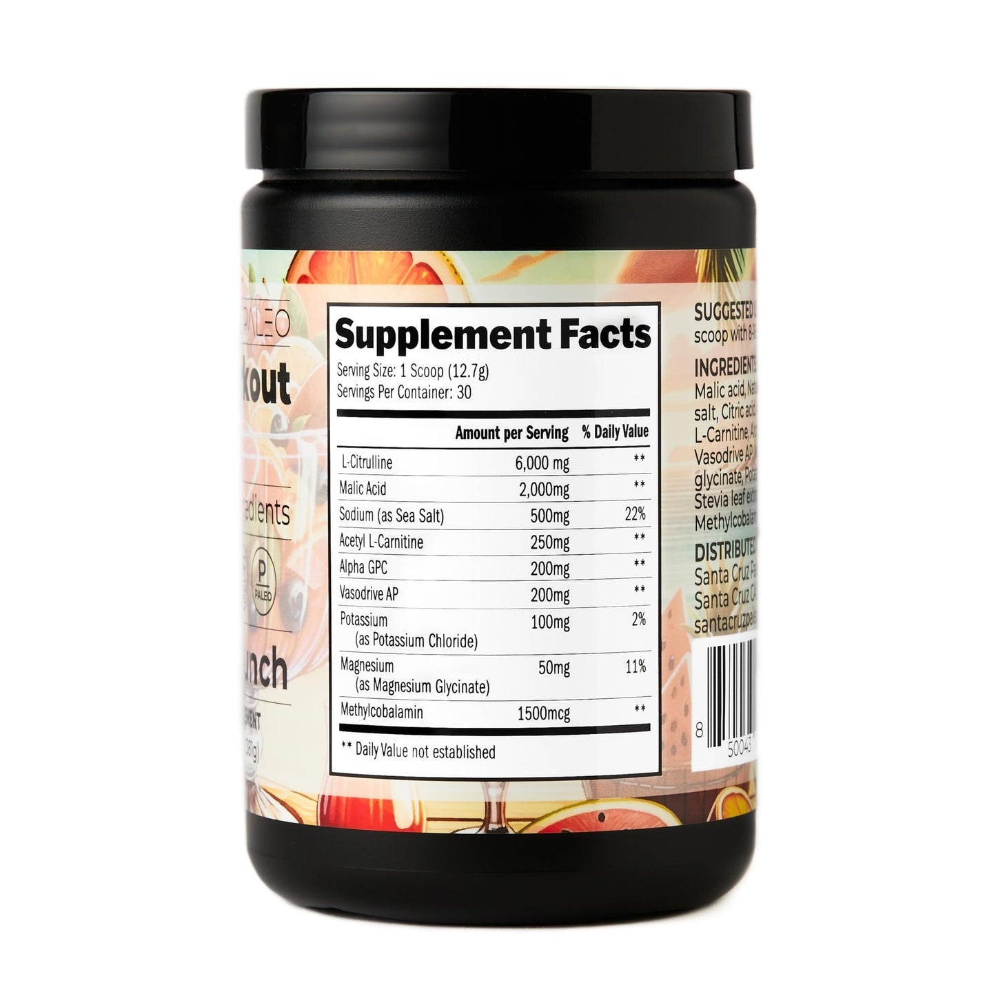 Santa Cruz Paleo Pre Workout Powder Electrolytes, Magnesium, Potassium, Sea Salt & L Citrulline, Caffeine & Sugar Free Preworkout Drink Mix for Energy & Hydration, Island Punch Flavor, 30 Servings