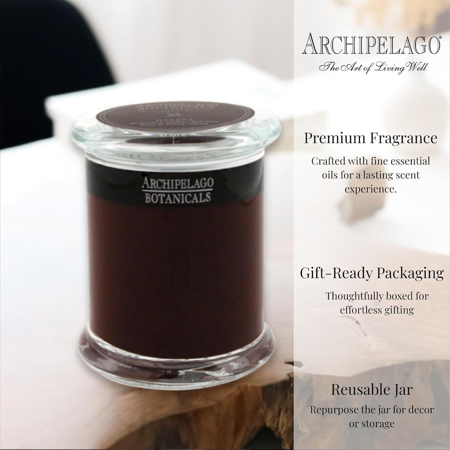 Archipelago Botanicals Kashmir Glass Jar Candle, Kashmir Vanilla, Orange Blossom and Sandalwood Scent, Lead-Free Candle Wicks, Burns Approx. 60 Hours (8.6 oz)