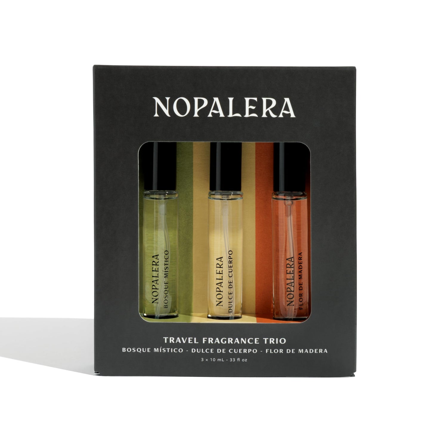 Nopalera Travel Fragrance Trio Gift Set, Three 10ml Eau de Parfum Sprays Featuring Bosque Místico, Dulce de Cuerpo and Flor de Madera, Clean Fragrance, Free from Pthalates (3x10ml)