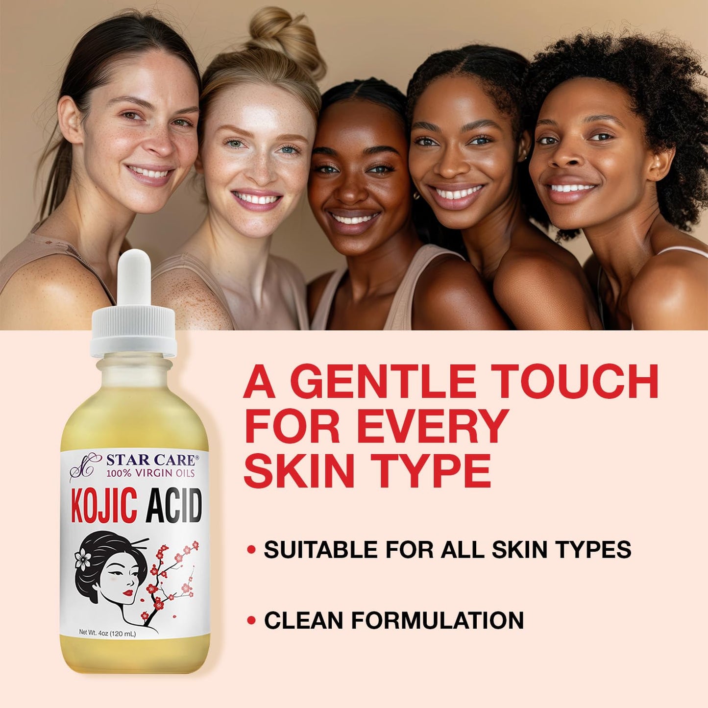 STAR CARE 100% Virgin Kojic Acid Oil, Brightening & Moisturizing Face & Body Oil, Dark Spot Corrector, Even Skin Tone, 4oz / 120ml
