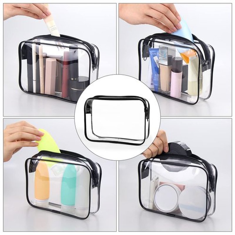 Wedama TSA Approved Toiletry Bag, Cosmetic Bags 3 Pack with Zipper Carry on Airline Airport Travel Accessories, PVC Makeup Bags for Travel, Quart Size Travel Bags for Men and Women-Black