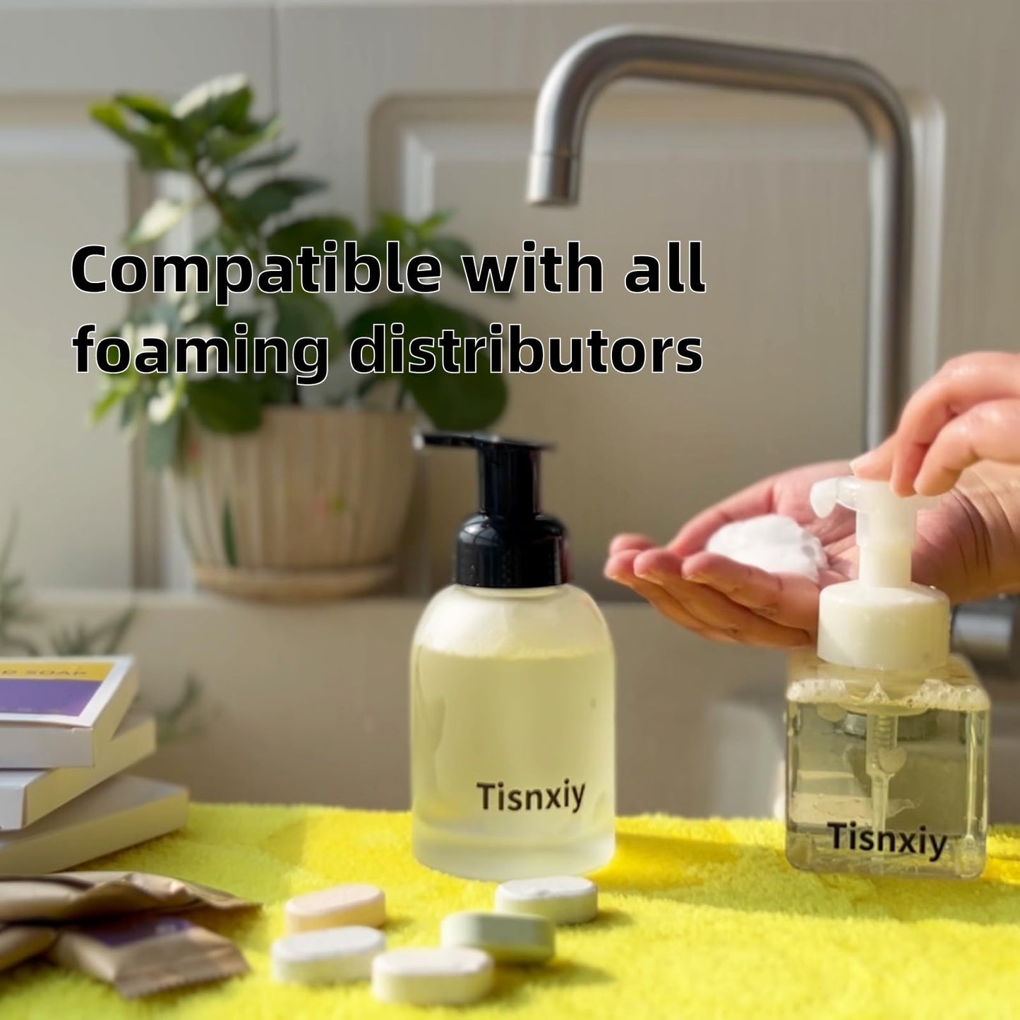 Tisnxiy Foaming Hand Soap Tablet Refills - 12 Count- 96 fl oz total (12x 8 fl oz) - Eco-Friendly Foaming Hand Soap Refill - Gentle on Hands, Kind to Earth - Lemon