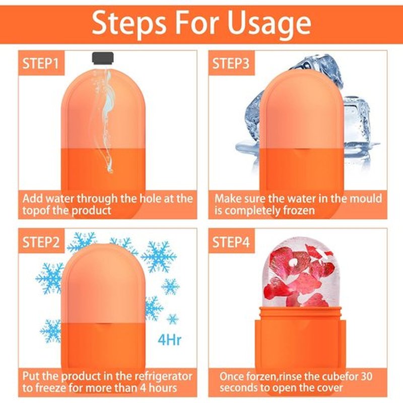 KOGITI Ice Mold for Face, Ice Roller for Face & Eye, Beauty Facial Ice Rollers Ice Holder Mold Face Puffiness Relief Massage Skin Care Tools, Ice Facial Cube (New-Orange)