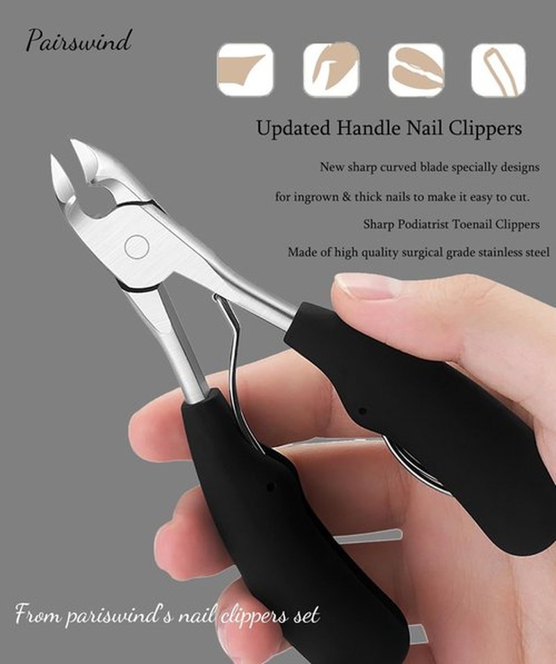 Thick Nail Clipeprs, Heavy Duty Large Toenail Clippers Wide Jaw and Angled Head Nail Clippers for Thick Nails, Nail Clippers with Slanted Curved Blade for Seniors, Men and Women (Black)