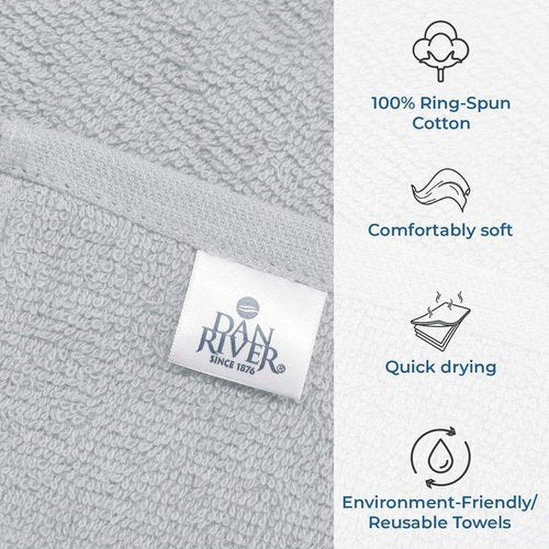 DAN RIVER 100% Cotton Washcloths 24 Pack Premium Quality Face and Body Cloth, Quick Dry Essential Towels for Bathroom, Hand, Kitchen & Cleaning, Baby Washcloths | 12X12 in | 400 GSM | Highrise