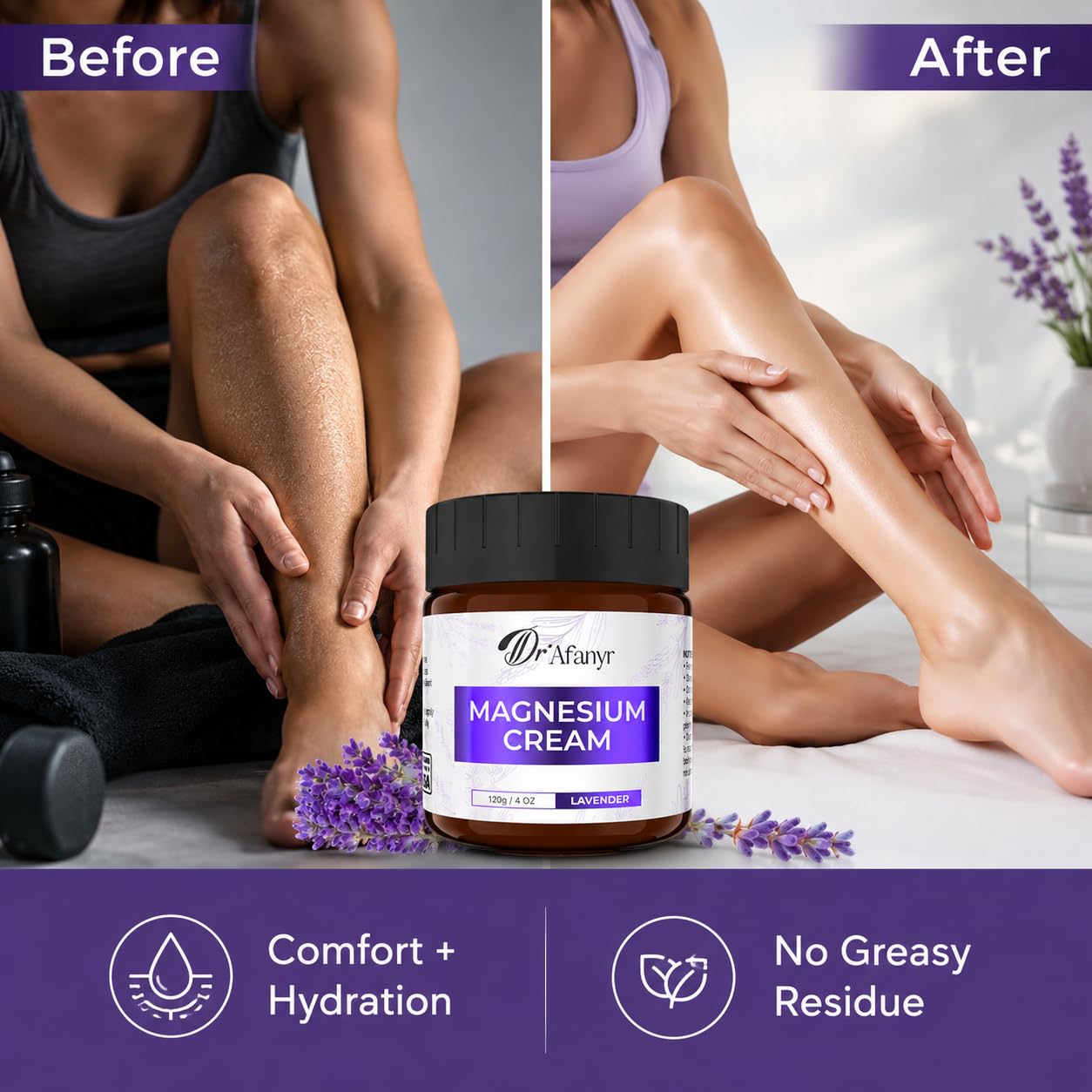 Magnesium Cream for Sleep and Relaxation - Lavender Magnesium Lotion with Chamomile & Cica - Moisturizing Body Butter for Overworked Muscles, Leg Tension & Nighttime Calm - Non-Greasy, Fast Absorbing