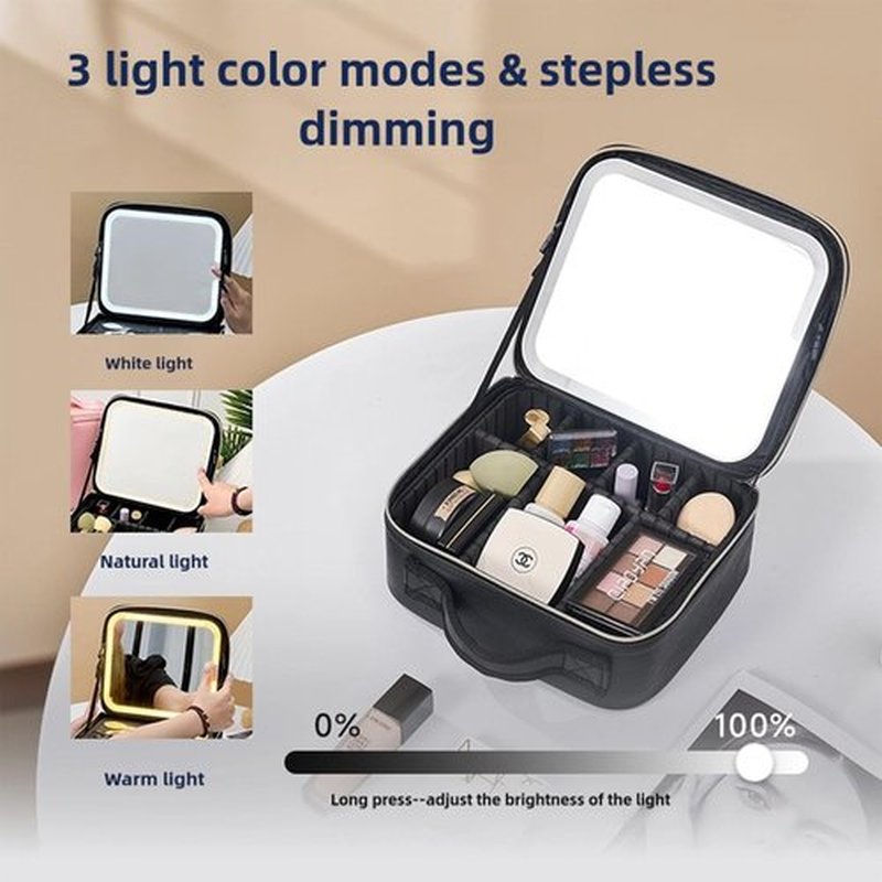 JXAUDEKK Large Capacity Travel Makeup Train Case with LED Mirror,Rechargeable LED Light for Makeup Cosmetic Case with Brushes Storage Organizer,Travel Box Cosmetic Bag for Women (black)