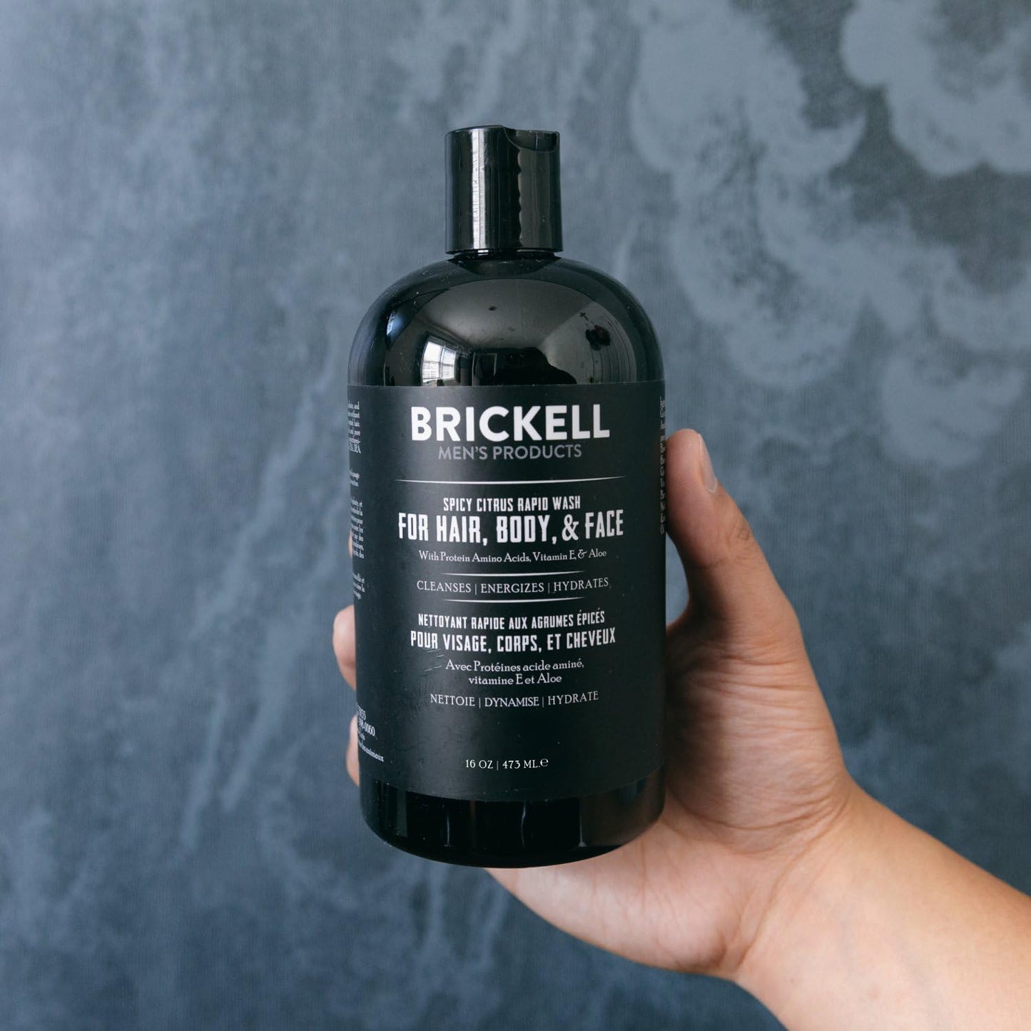 Brickell Men's Rapid Wash, 3 in 1 Body Wash Gel for Men, With Aloe, Vitamin E, and Jojoba Oil, 16 Ounce, Spicy Citrus Scent