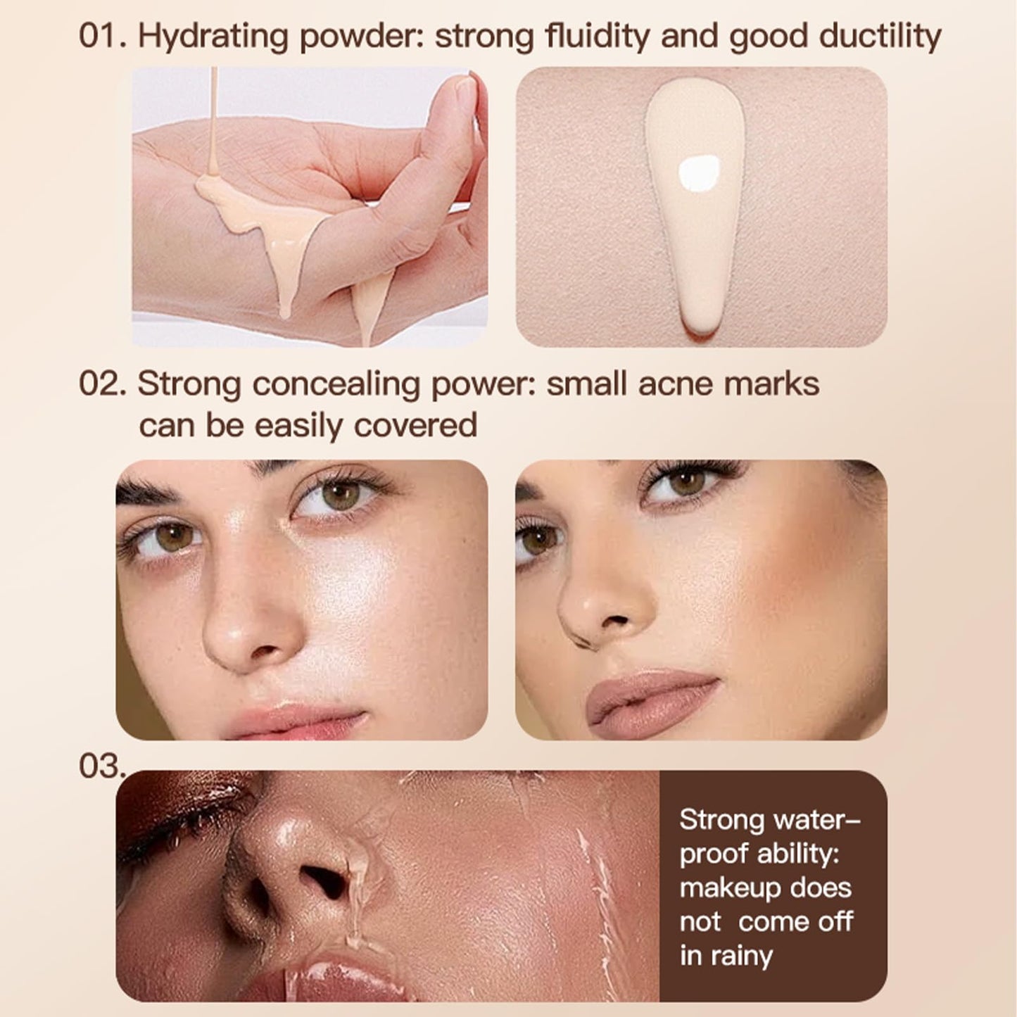 Hydrating Foundation Liquid 45ml - Natural Skin Finish, Buildable & Long Lasting Makeup with Hyaluronic Acid & Niacinamide - Includes Foundation Brush & Blender Sponge (NO2)