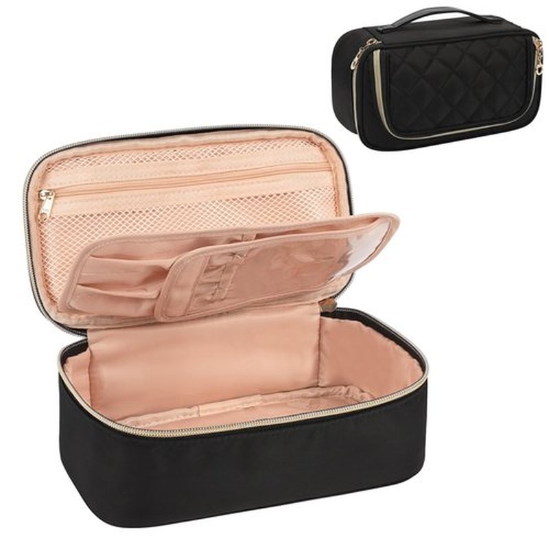 OCHEAL Small Makeup Bag with Zipper Pouch,Portable Cute Travel Makeup Bag Pouch for Women Girls Makeup Brush Organizer Cosmetics Bags with Compartment-Nylon Black