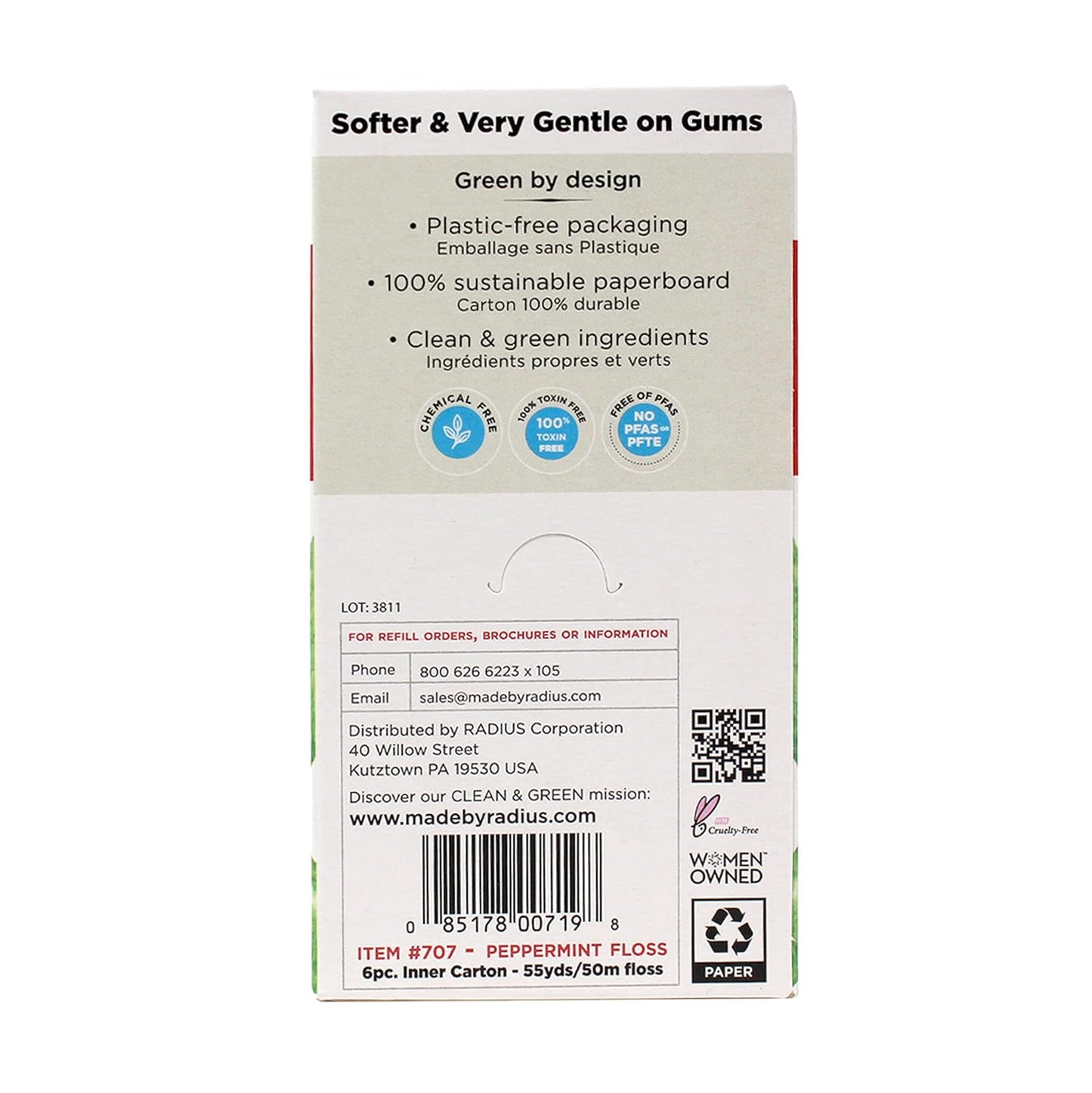 RADIUS Peppermint Dental Floss 55 Yards Vegan and Non-Toxic Oral Care Boost Total Tooth & Gum Protection Clear - Pack of 6